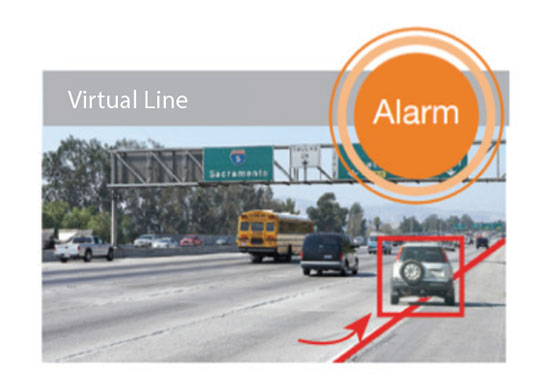 Photo showing that objects crossing a designated virtual line can be detected. The direction of detection can be specified. Configuration options include defining virtual lines and direction. Fearing's Audio Video Security in Madison and Milwaukee WI